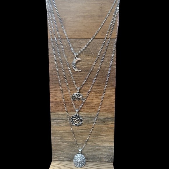 Rurah Ancient Silver Multi-layer Moon Elephant 3D Pendant necklace - Picture 2 of 3